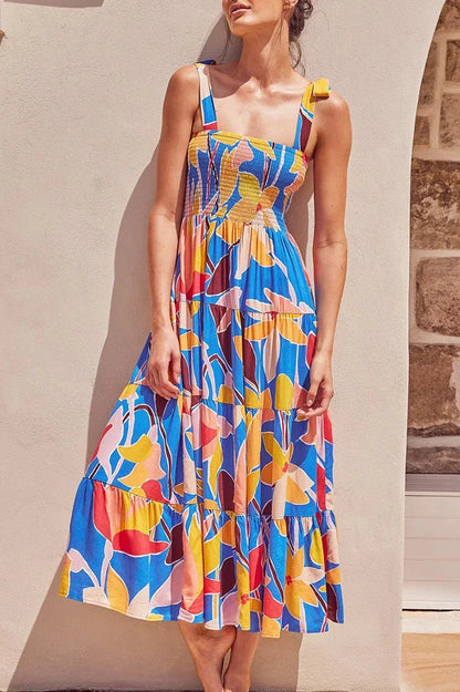 Elegant Printed Strapless Midi Dress