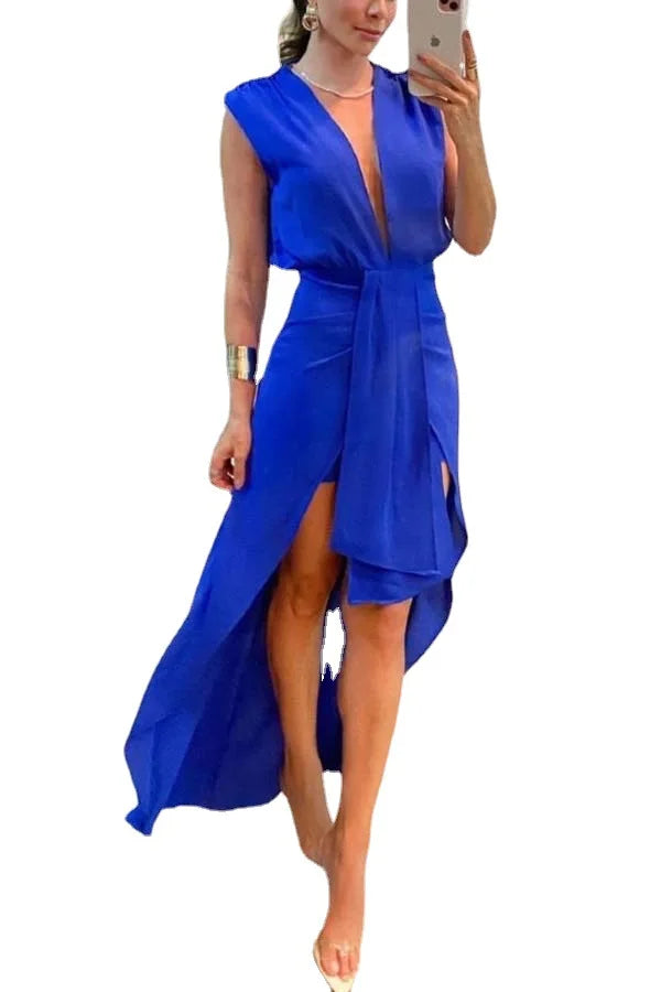 V-Neck Sleeveless Irregular Maxi Dress