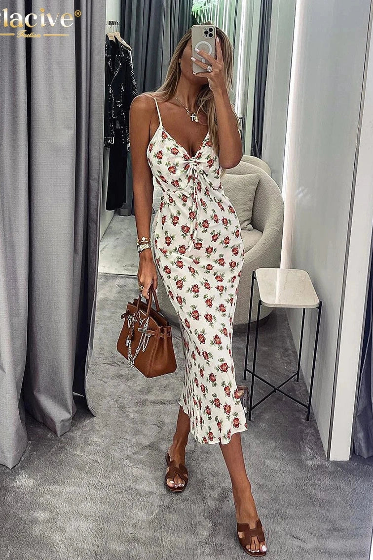 Elegant Print Sleeveless Midi Dress