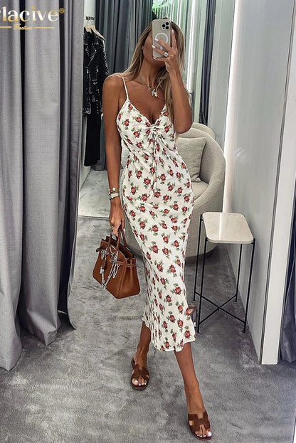 Elegant Print Sleeveless Midi Dress