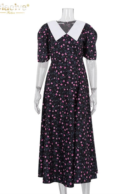 Elegant Print Short Sleeve Maxi Dress