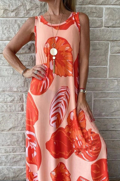 Elegant O-Neck Sleeveless Printed Maxi Dress