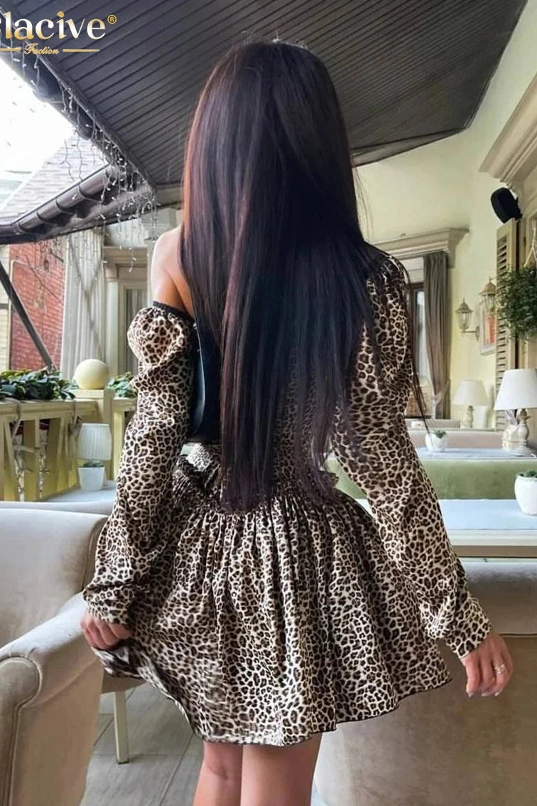 Elegant Print Long Sleeve Mini Dress