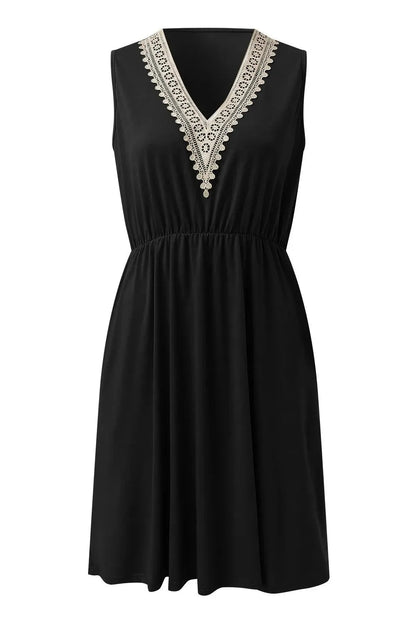 Lace Stitching V-Neck Midi Dress