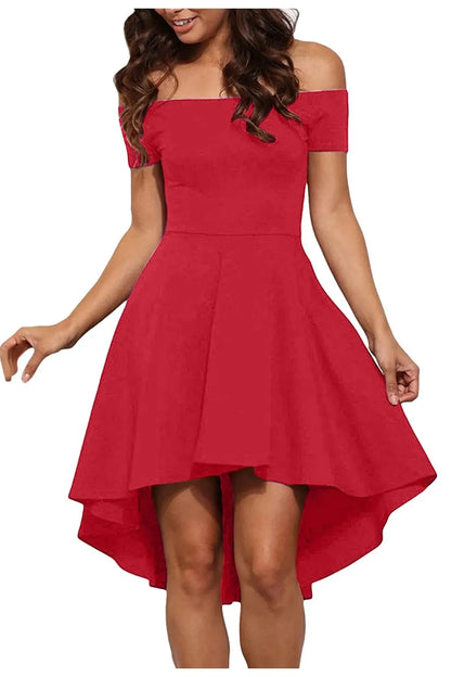 Shoulder Cocktail Sleeve High Low Midi Dress