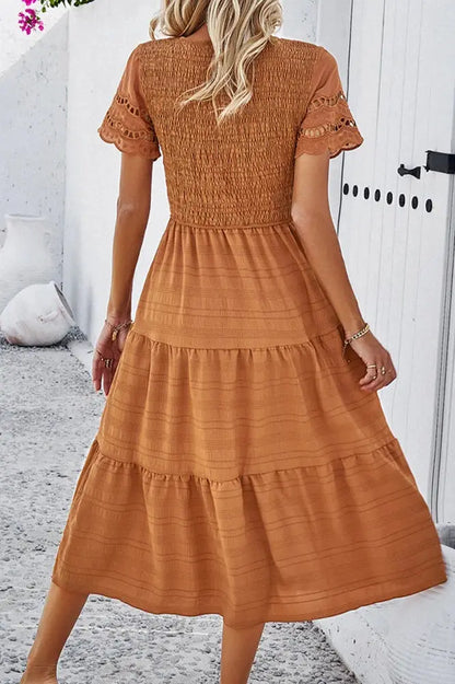 Short Sleeve Hollow Out Midi Dress