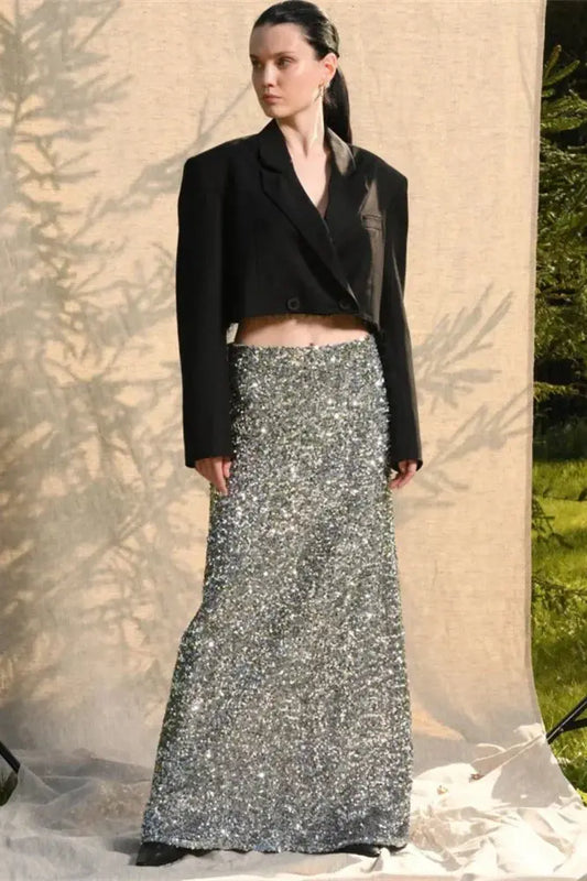 High Waist Sequin Maxi Skirt