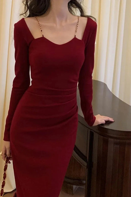 Elegant Square Collar Midi Dress