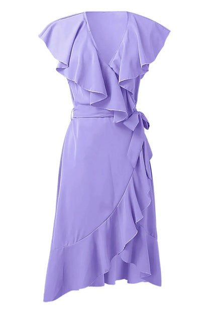 V-Neck Short Sleeve Wrap Midi Dress