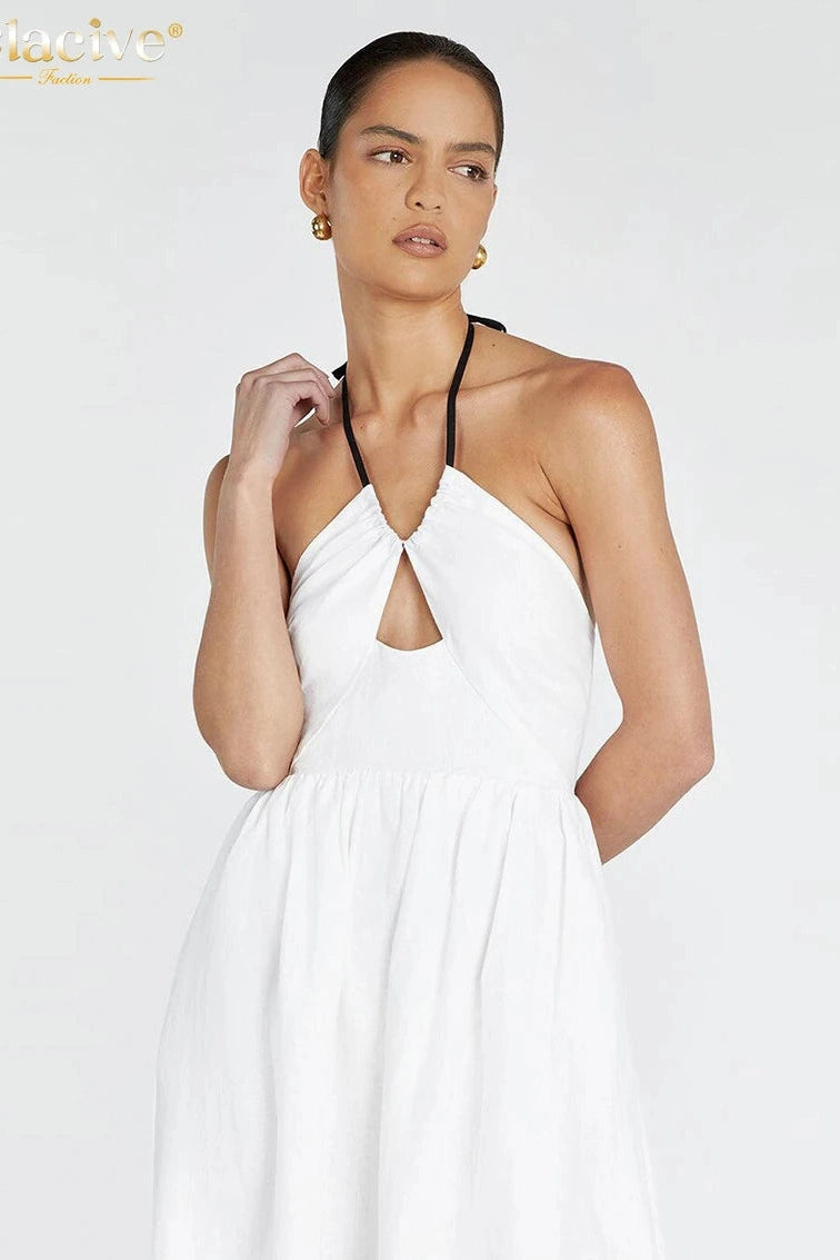 Cotton Halter Sleeveless Maxi Dress