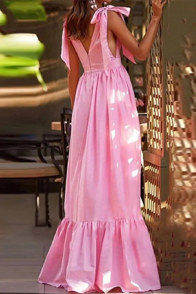 Elegant V-Neck Backless Maxi Dress