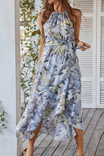 Sleeveless Halter Floral Print Maxi Dress