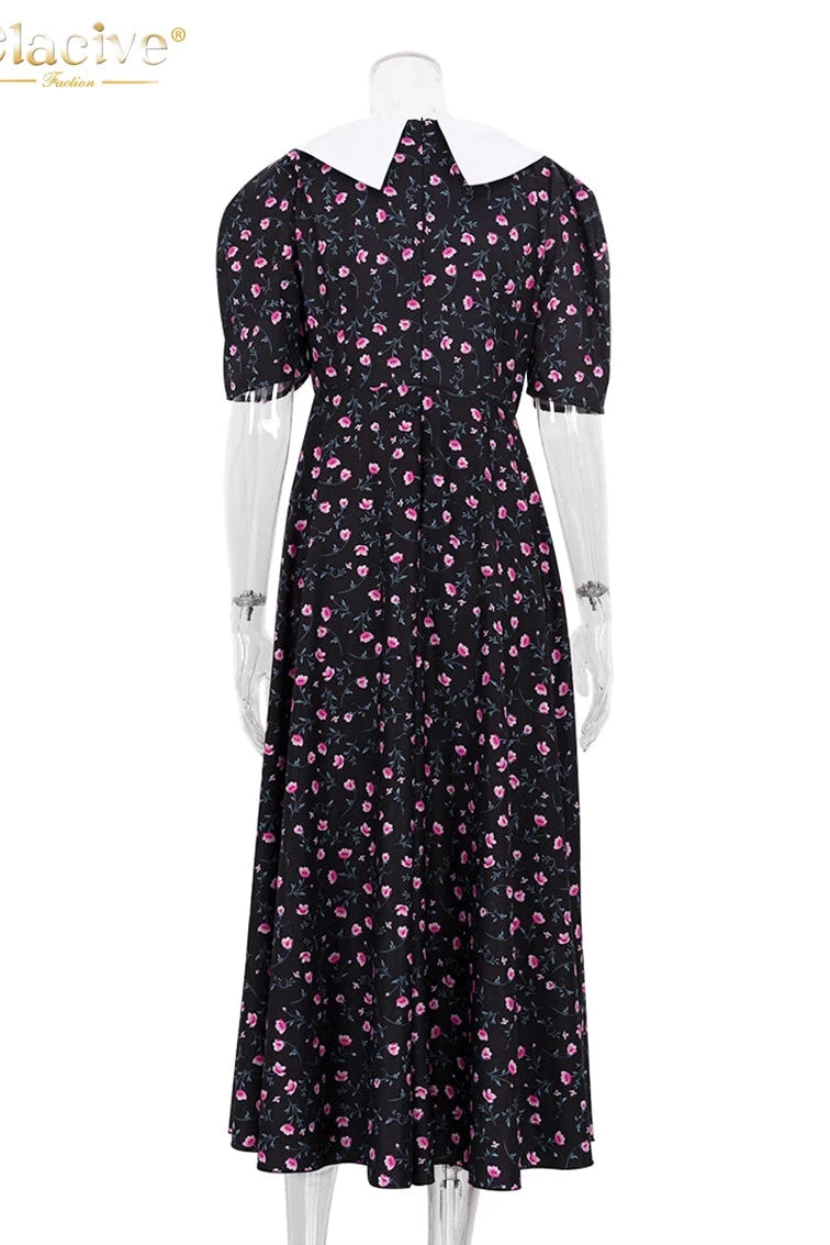 Elegant Print Short Sleeve Maxi Dress