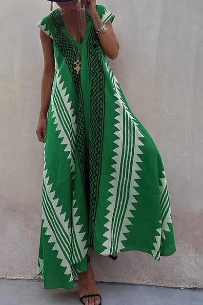 Sleeveless V-Neck Printed Maxi Dress