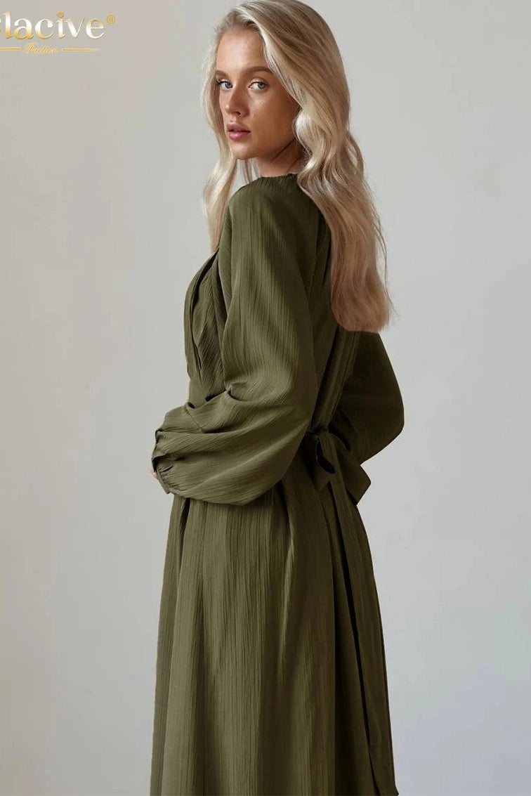 O-Neck Long Sleeve Maxi Dress