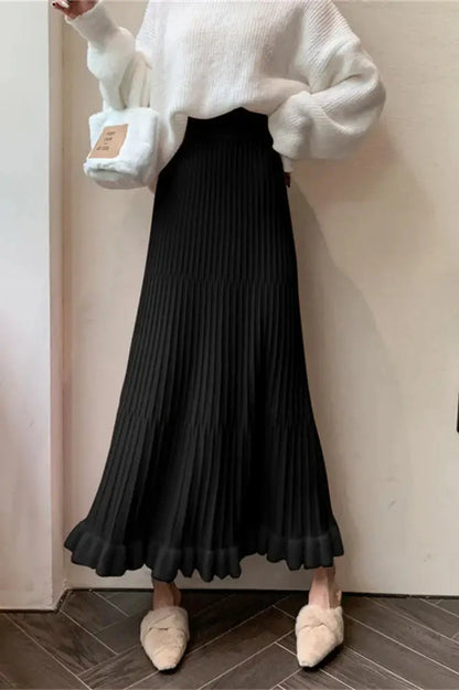 High Waist Ruffled Pleated Maxi Skirt