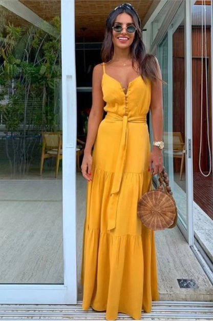 Elegant Sleeveless V-Neck Maxi Dress