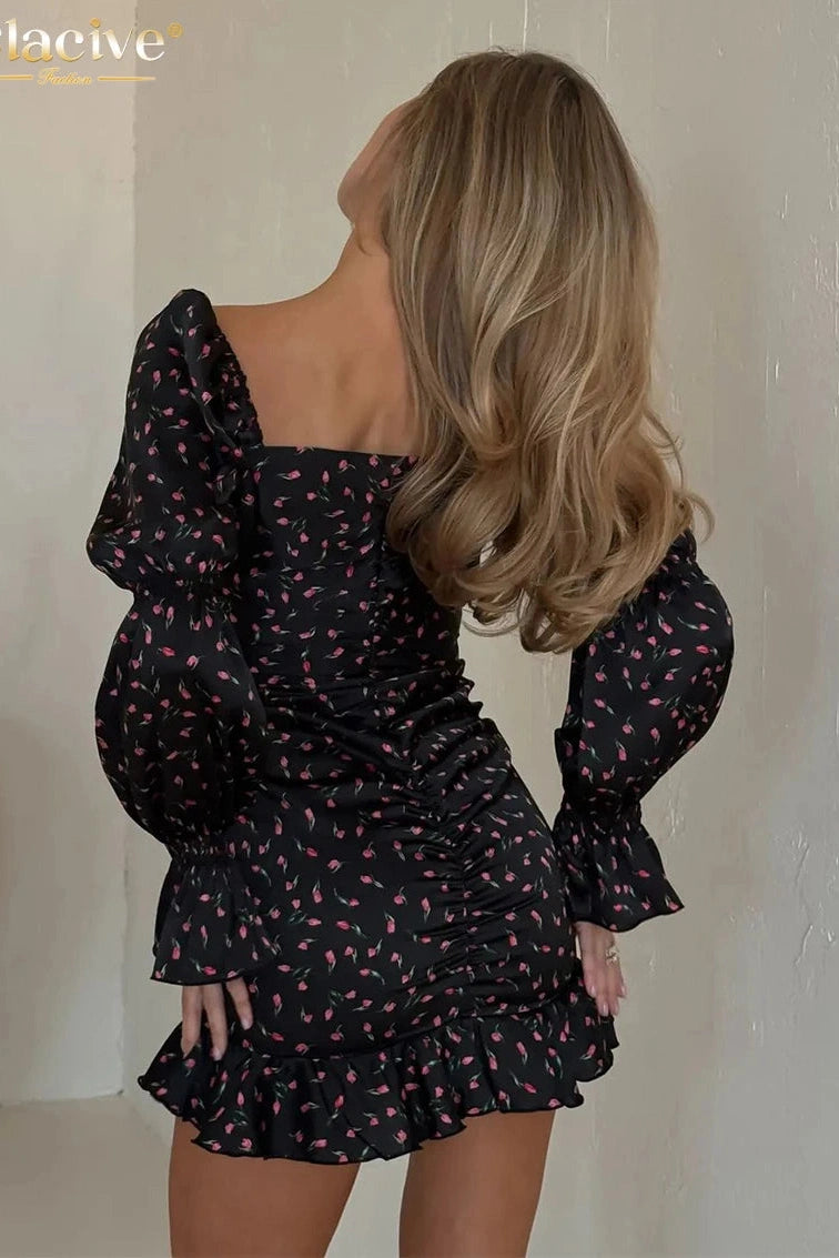 Print Long Sleeve Mini Dress