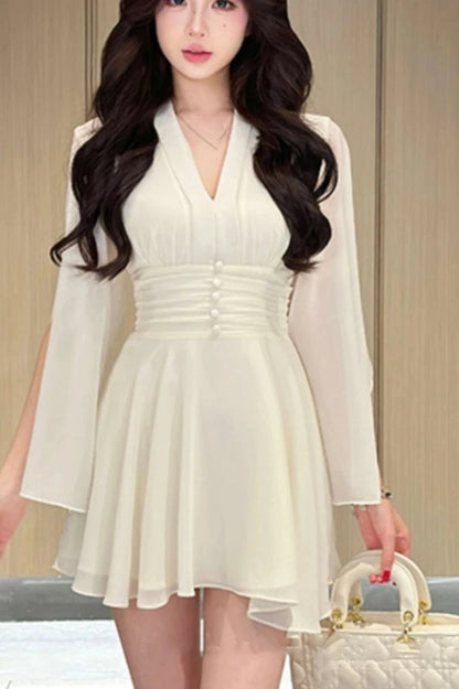 Elegant V-Neck Long Sleeve Mini Dress