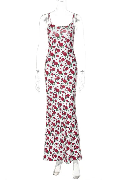 Print Backless Sleeveless Maxi Dress