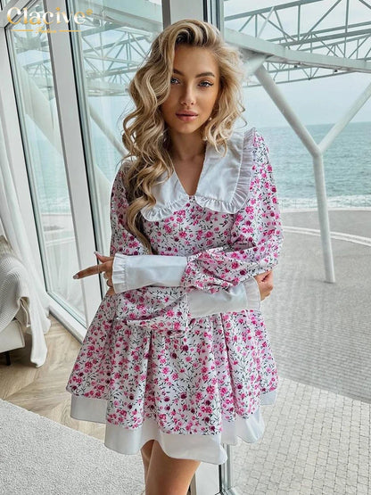 Patchwork Lantern Sleeve Mini Dress