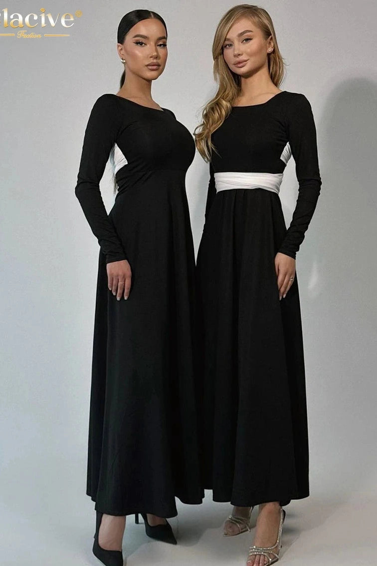 O-Neck Long Sleeve Maxi Dress