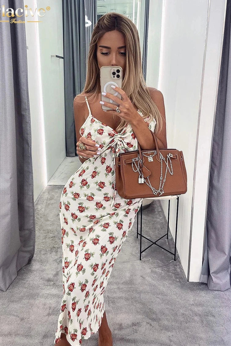 Elegant Print Sleeveless Midi Dress