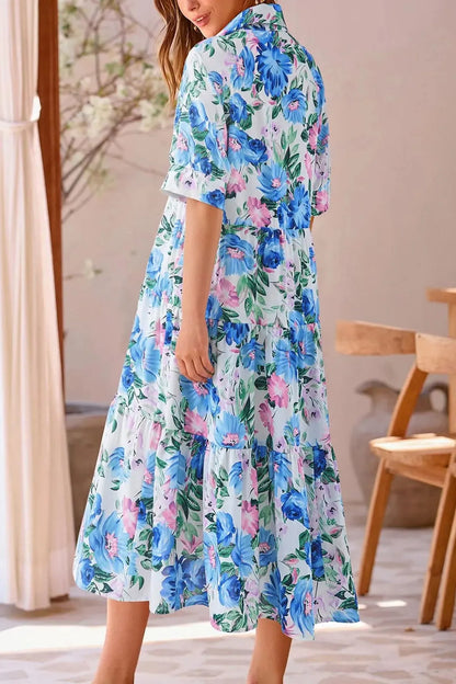 Short Sleeve Floral Print Midi Dress