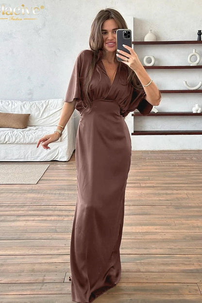 V-Neck Short Sleeve Maxi Dress