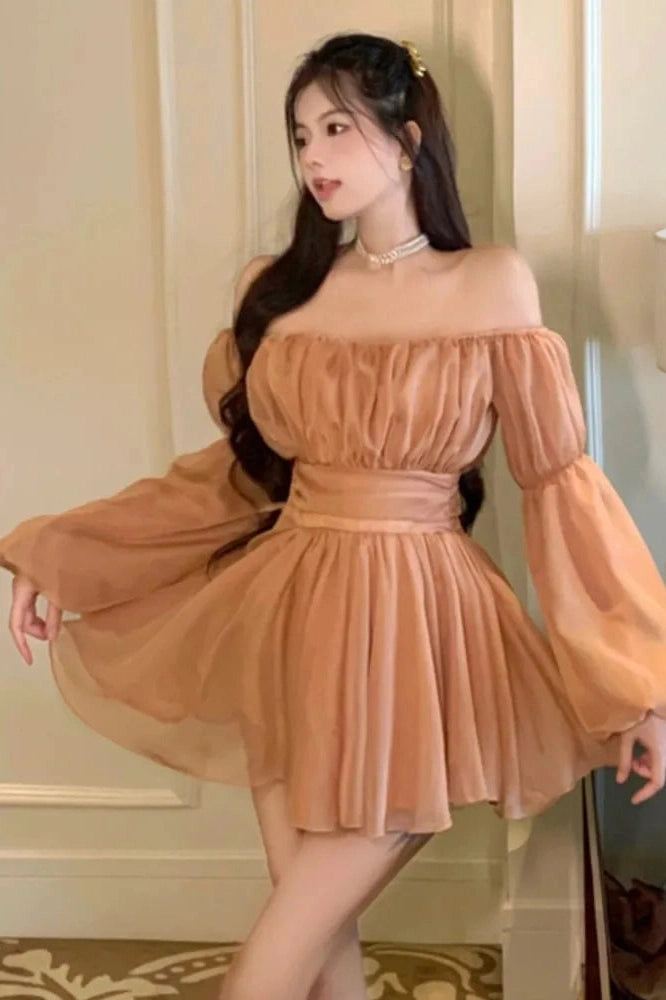 Off Shoulder Sleeves Mini Dress