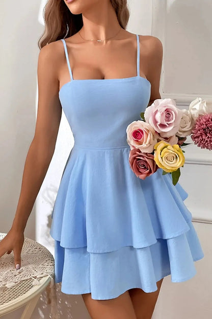 Square Neck Open Back Bow Strap Mini Dress