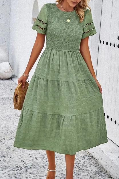 Short Sleeve Hollow Out Midi Dress