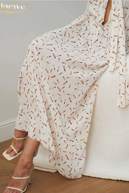 Print Elegant Long Sleeve Maxi Dress