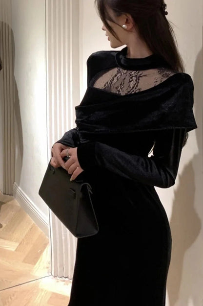 Elegant Velvet Long Sleeves Maxi Dress