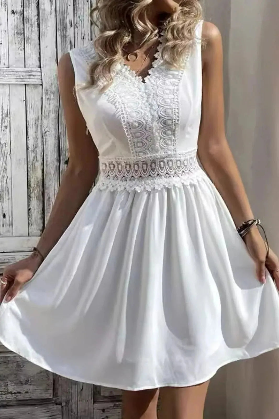 High Waist Lace Patchwork Mini Dress