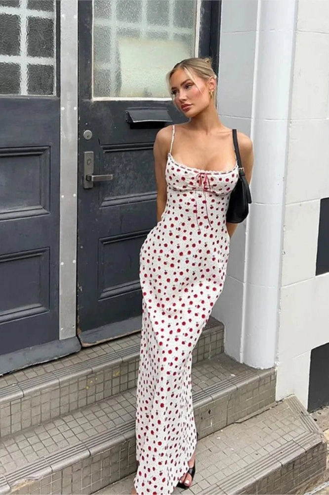 Flower Print Spaghetti Strap Midi Dress