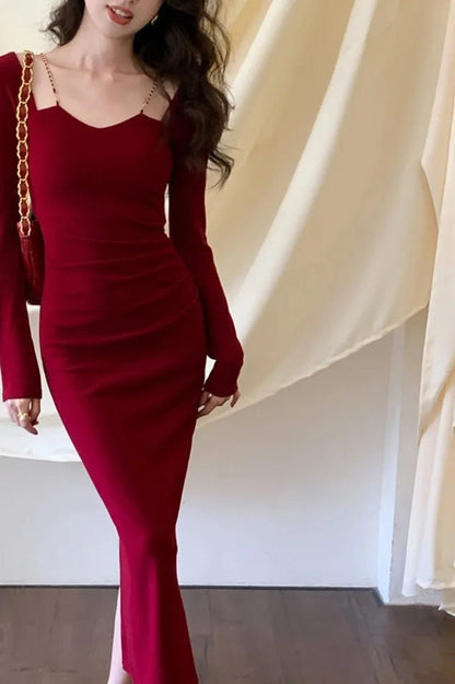 Elegant Square Collar Midi Dress