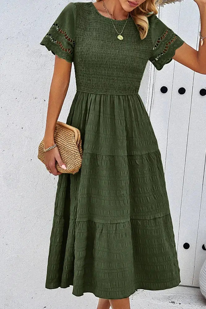 Short Sleeve Hollow Out Midi Dress