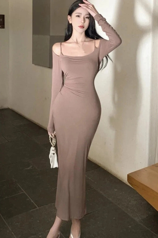 Hollow Out Long Sleeve Midi Dress