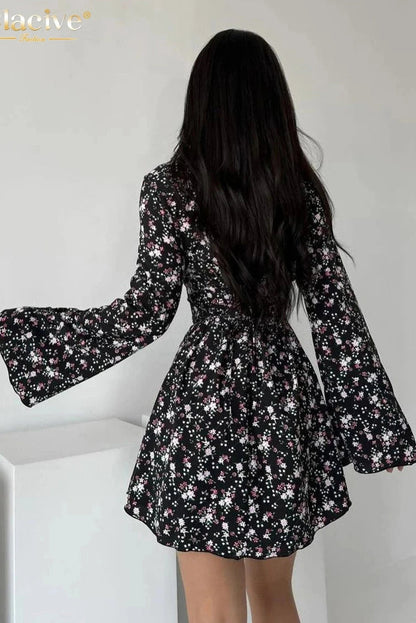 O-Neck Long Sleeve Mini Dress