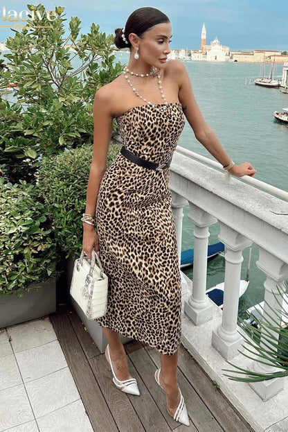 Leopard Print Sleeveless Midi Dress