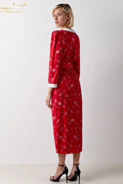 Elegant Print Long Sleeve Midi Dress