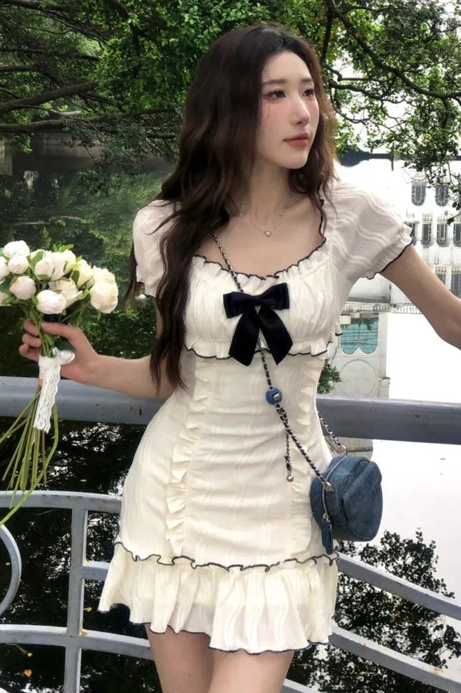 Elegant  Ruffles Puff Sleeve Mini Dress