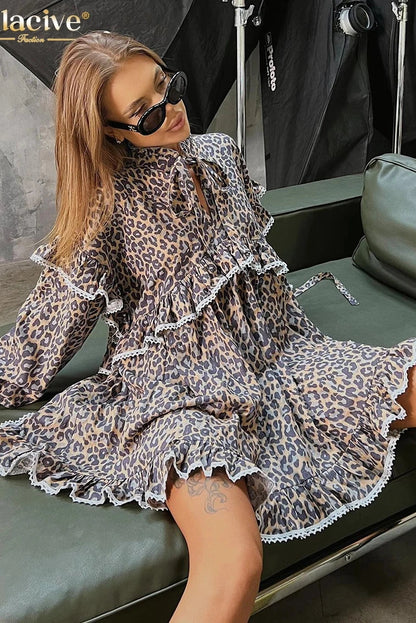 Elegant Long Sleeve Printed Mini Dress