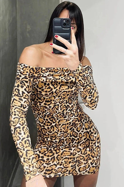 Leopard Print Long Sleeve Mini Dress