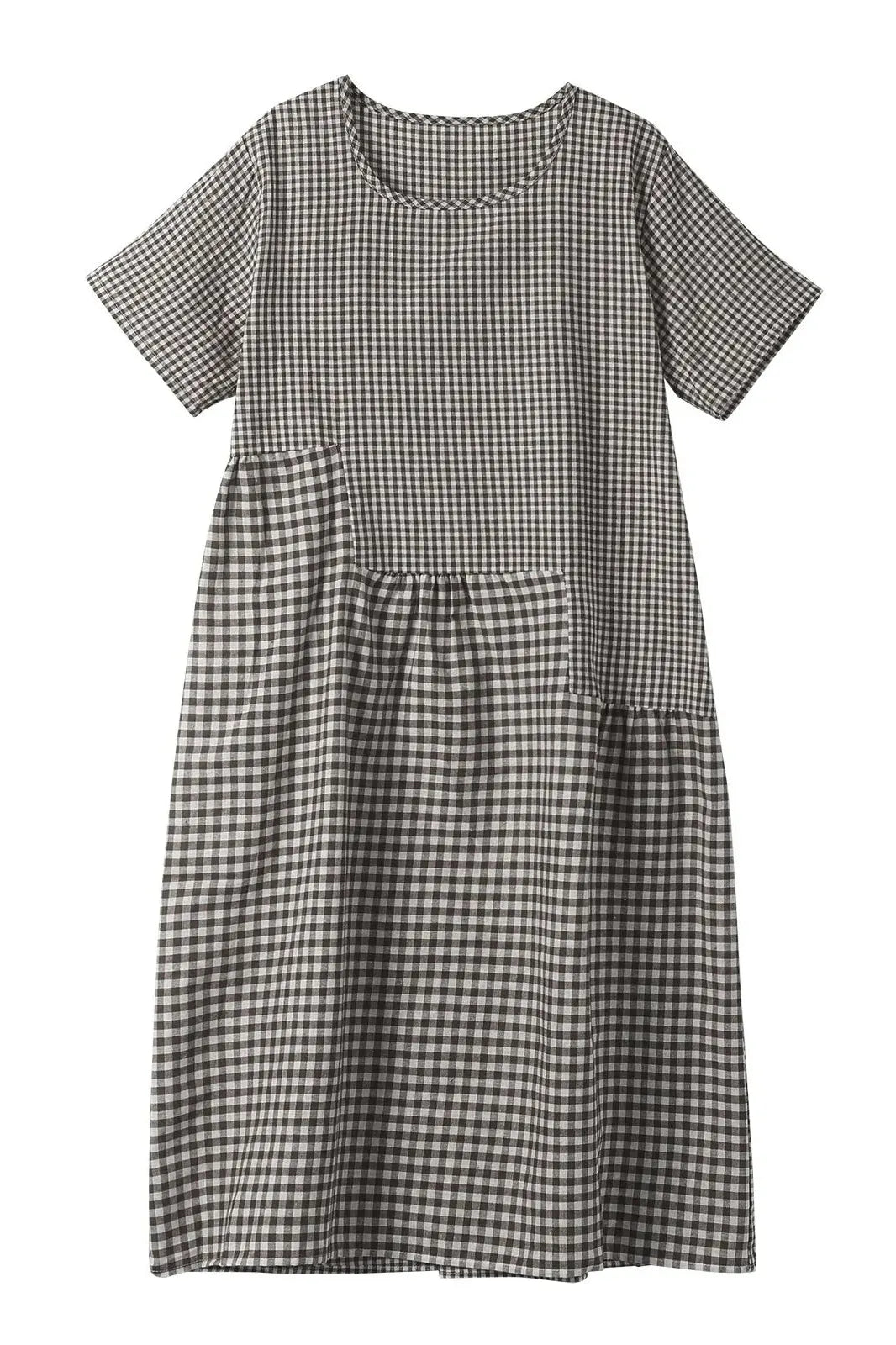 Loose Plaid Round Neck Maxi Dress