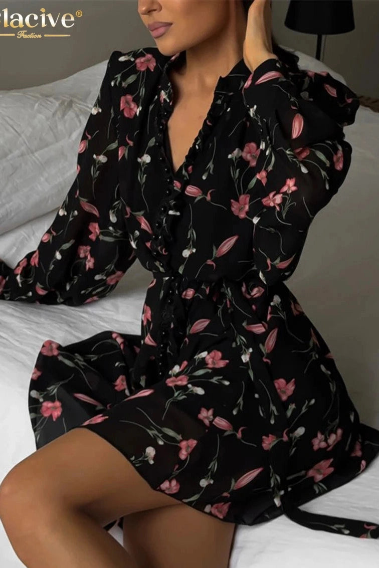 Print Long Sleeve Mini Dress