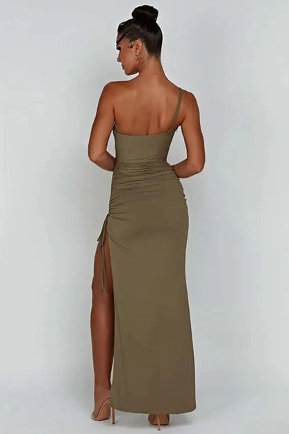 Chic One-Shoulder Thigh Split Backless Maxi Dress