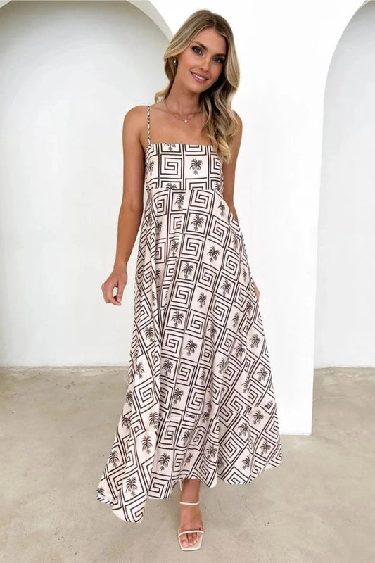 Elegant Printed A-Line Maxi Dress