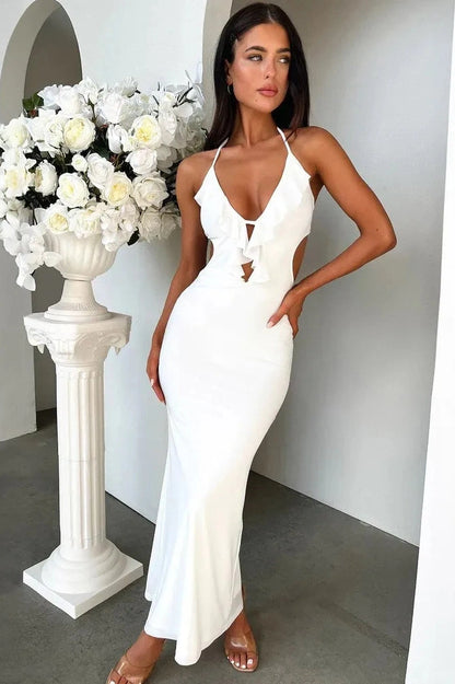 V-Neck Backless Bodycon Maxi Dress